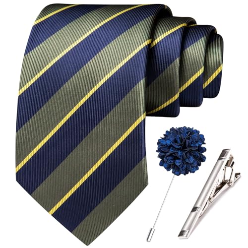 Image of Hi-Tie 63 inches Striped Paisley Extra Long Ties for Men Silk Necktie with Lapel Pin Tie Clip Big and Tall Men Formal Wedding