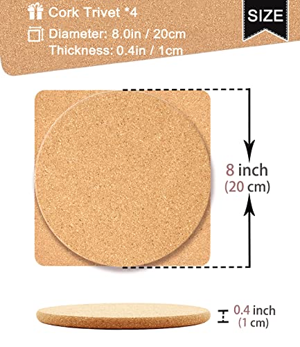 Cork Trivet, High Density Fine Particle Thick Cork Trivets For Hot Dishes, 8 Inch Heat Resistant Cork Coaster, Cork Placemats Cork Hot Pads For Hot Pots And Pans, 4 Pcs #TOP1