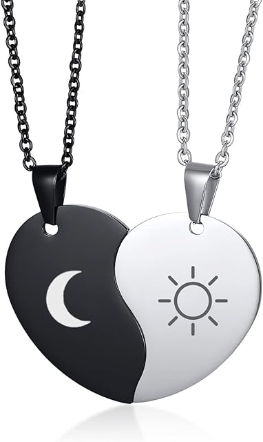 FLHEART Puzzle Matching Necklace -2 Pcs Stainless Steel Matching Heart Couple Puzzle Pendant Necklace for Women Men Friendship Christmas Valentine Gift Jewellery