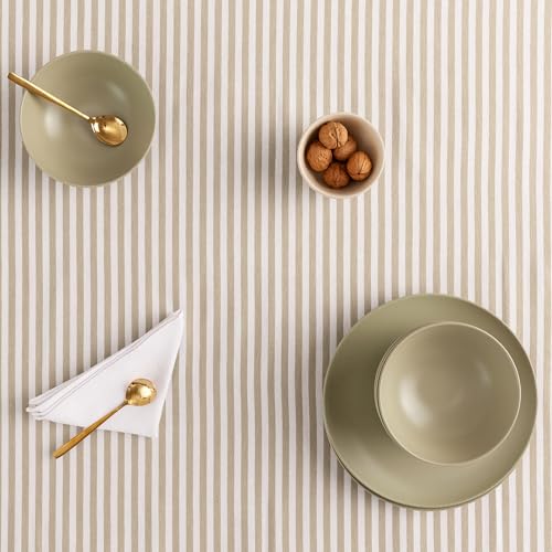 GAMUSI Tovaglia antimacchia rettangolare tessuto cotone impermeabile a righe lino, 160 x 100 cm - immagine 4