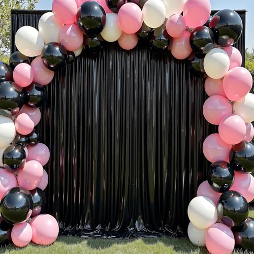 Image of 10x10 ft Wrinkle Free Black Sequin Backdrop Curtain for Parties,Thick Not Fall Glitter Wedding Drapes Backdrop,2 Panels 5x10ft Shimmer Photo Wall Back Drop Cloth for Birthday Photography Background