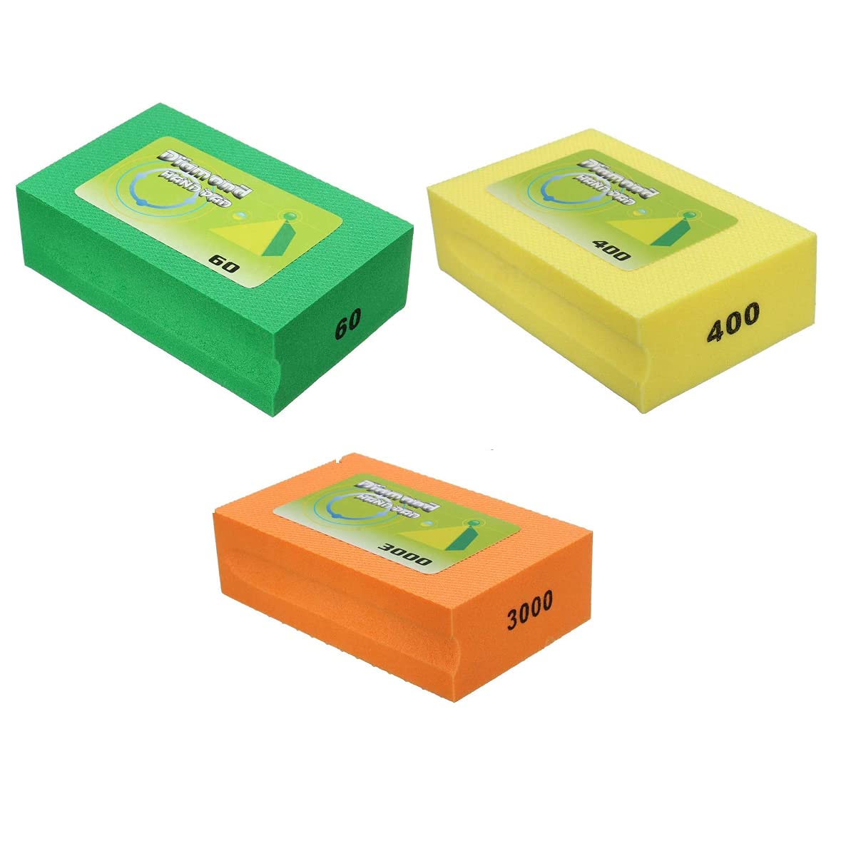 Kit di blocchi abrasivi per lucidare granito marmo vetro, 3 pezzi tamponi diamantati elettroplaccati, grana 800, grana 1500, grana 3000 per molatura manuale