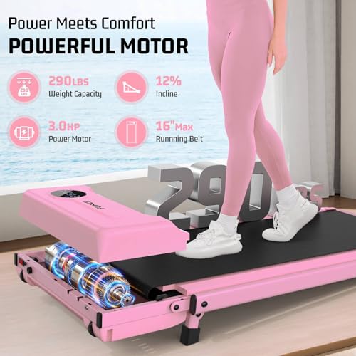 Image of FUNMILY Walking Pad Treadmill with Incline and Handle Bar, Foldable Treadmill for Home Office, Folding Walking Pad Treadmills with Remote Control, LED Screen