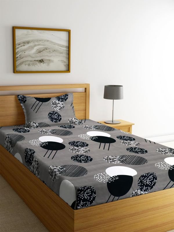 Image of la' amour Cotton Printed 160 tc Flat Single Bedsheets for Summer with Pillow Cover Breathable | Wrinklefree (Size-60 X 90 Inch) Floral, Frost Blue Blossom