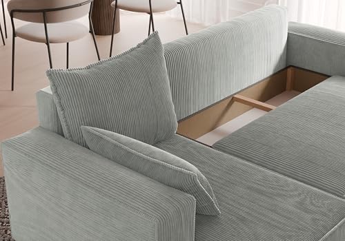 4ALL HOME Ecksofa mit Schlaffunktion Tobi 246x145 cm - Couch - Sofa mit Bettkasten - Eckcouch - L-Form - Schlaffsofa - Schlafsofa mit Bettkasten - Universal (Cord Poso 55 Grau)