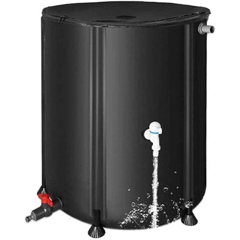 Genérico Barril de Lluvia Plegable con Soporte y Grifo. Kit de recolección de Agua de Lluvia para jardín. Sistema de Almacenamiento Que Ahorra Espacio para Jardines. Sistema de Barril de Lluvia plega