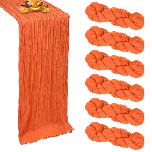 RestfulGlow 6 Pack Orange Cheesecloth Table Runner 10FT Boho Cheese Cloths Gauze Fabric Table Runner 120 Inch Rustic Sheer for Spring Wedding Birthday Party Baby Shower Holiday Home
