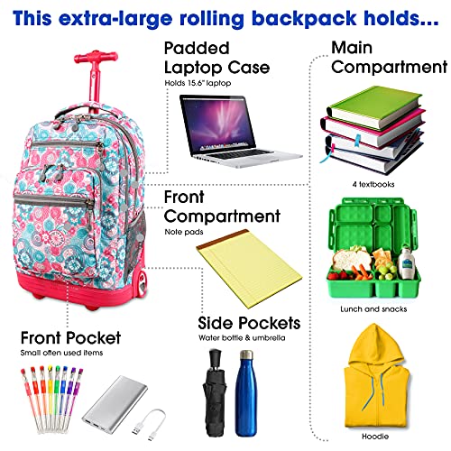 Image of J World Sundance Laptop Rolling Backpack for Girls Boys. Roller Bookbag with Wheels, 20 Inch, Blue Raspberry