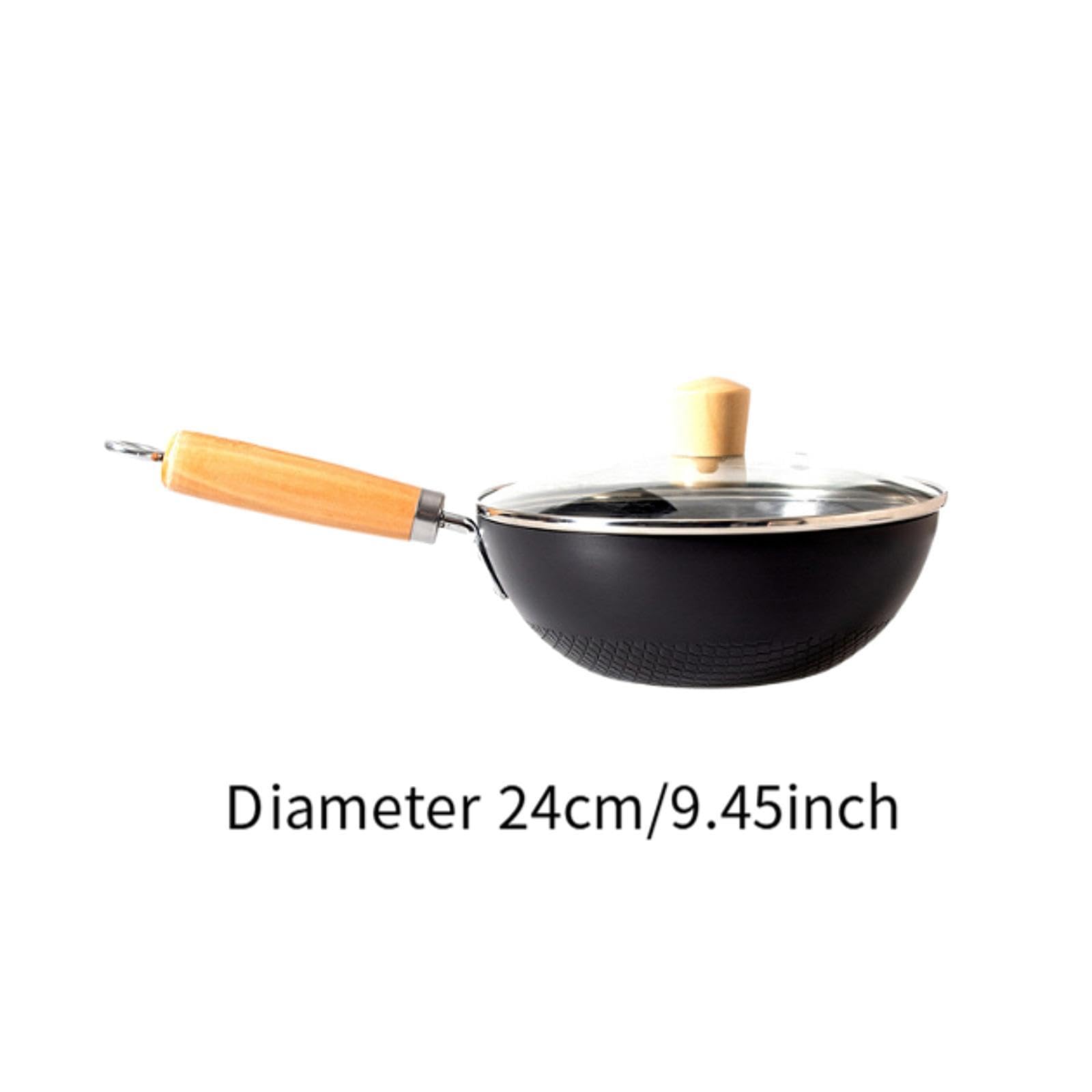 Tessuto, Padella, Manico Ergonomico, Piatto, Piccolo Wok con Coperchio in Vetro, per Piani Cottura Elettrici, a Induzione E a Gas, Tutti I Tipi, 24 Cm