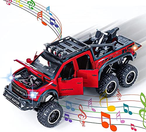 Image of DEOXY 1:24 F-150 Raptor CZ24 Diecast Metal 6x6 Off-Road Wheel Model Car with Sound and Light for Kids Age 3 Year and up (Multicolour)