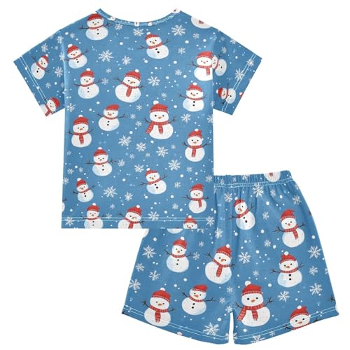 ALAZA Snowman Snowflake Blue Xmas Christmas Pajamas Set Short Sleeve Cotton Sleepwear Summer Pjs 2 Piece 5-14Y2