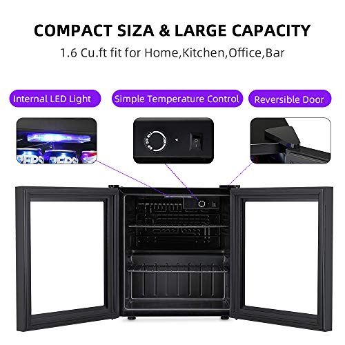 Kismile 1.6 Cu.ft Beverage Refrigerator And Cooler, 60 Can Mini Fridge With Glass Door For Soda Beer Or Wine,Small Drink Cooler Dispenser Counter Top Refrigerator For Home,Office,Or Bar (Black) #TOP4
