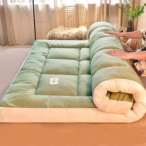 Materasso futon giapponese spesso, extra soffice, pieghevole, tatami, morbido, traspirante, arrotolabile, portatile, per soggiorno, dormitorio, ospiti, divano da campeggio (verde)