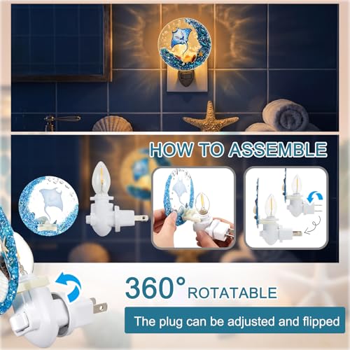 Image of Hortsun Plug in Seashell Night Light Ocean Sea Animal Decorative Night Light Plug in Beach Lamps Vintage Ocean Lamps for Adult for Home Bedroom Living Room Bathroom Wall(Manta Ray)