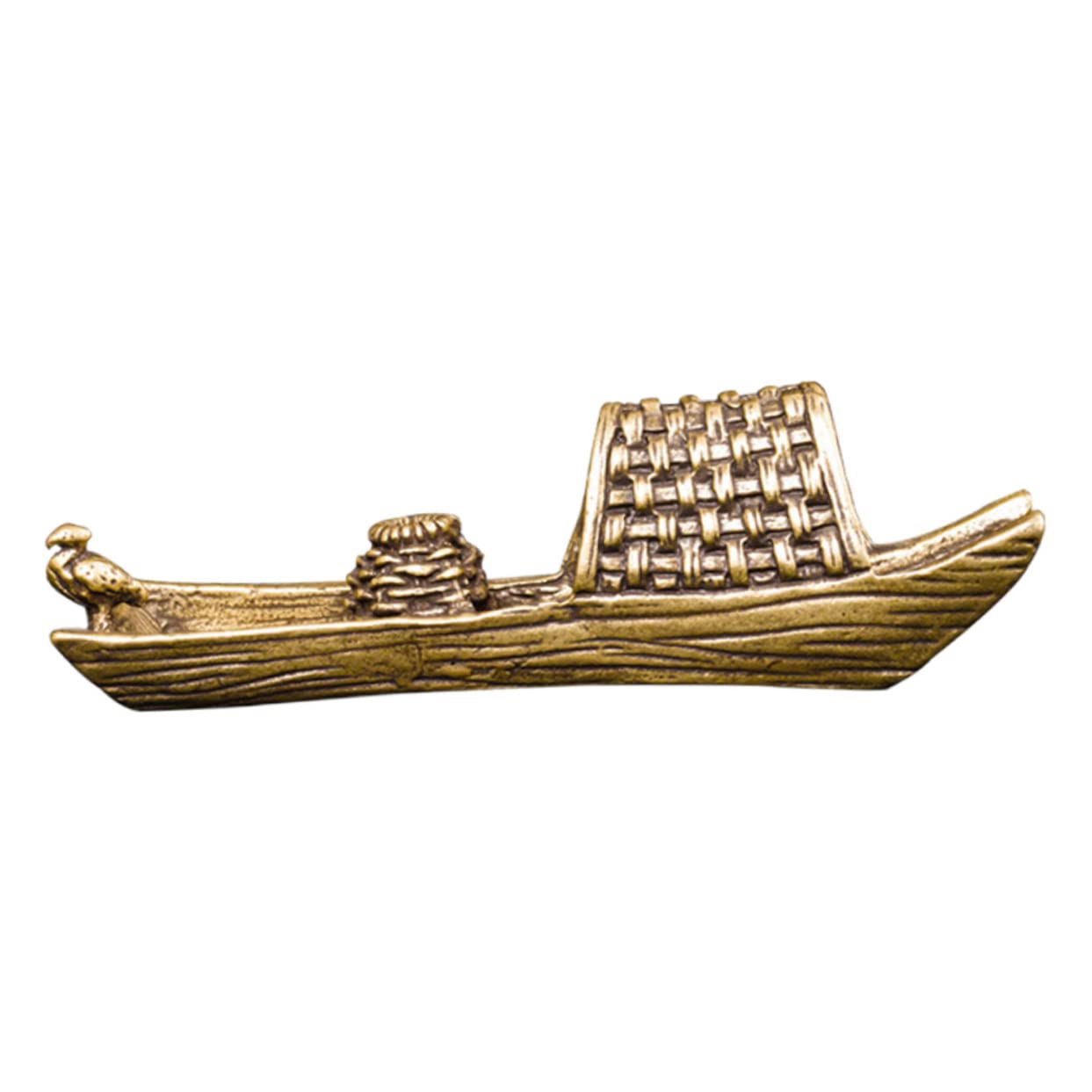 OHPHCALL Brass Black Cover Boat Ornament Pure Copper Fishing Boat Antique Decor for Desktop Creative Carving Model Unique Vintage Style Home Decoration