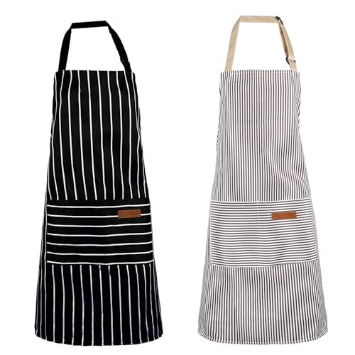 Vin Beauty Aprons, 2 Pack Cooking Chef Kitchen Apron, Unisex Adjustable Bib Apron, Waterproof Aprons, Adults Cotton Polyester Professional Apron for Home Kitchen, Coffee house, Restaurant(Black,Grey) - Cosy Home Interiors Vin Beauty Aprons, 2 Pack Cooking Chef Kitchen Apron, Unisex Adjustable Bib Apron, Waterproof Aprons, Adults Cotton Polyester Professional Apron for Home Kitchen, Coffee house, Restaurant(Black,Grey)