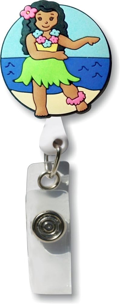 Hawaiian Hula Girl 3D Rubber Retractable Badge Holder