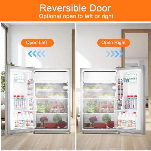 Image of GarveeTech Mini Fridge With Freezer - 4.3 Cu.Ft, 3 Slide Out Glass Shelves, 7 Settings Temperature Adjust, Reversible Single Door, Compact Refrigerators for Home, Office, Dorm, Bedroom, Grey