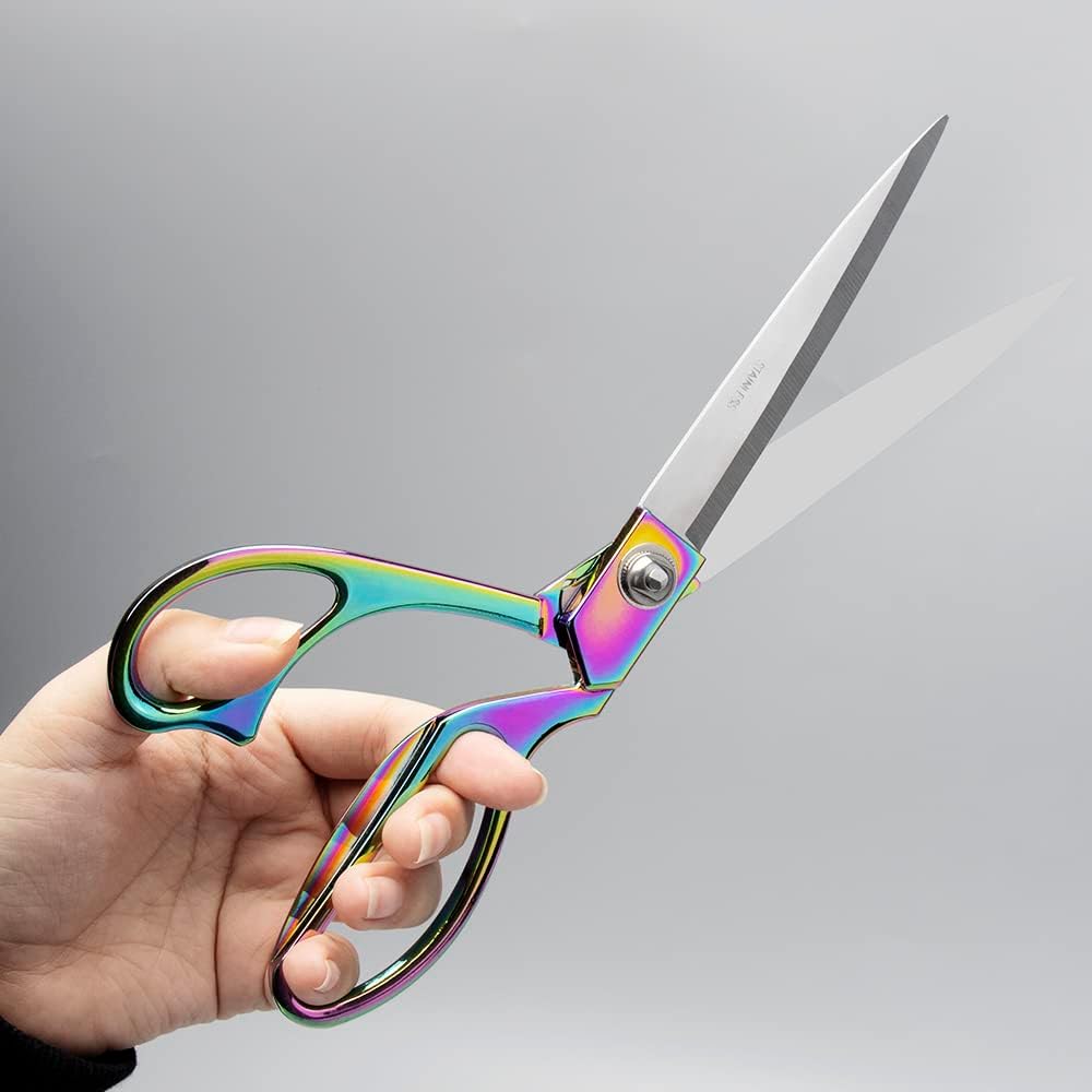 10" Fabric Scissors Rainbow Stainless Steel Craft Tailor Shears Knife Edge Heavy Duty Scissors Professional Fabric Dressmaker Shears (10 Inch)