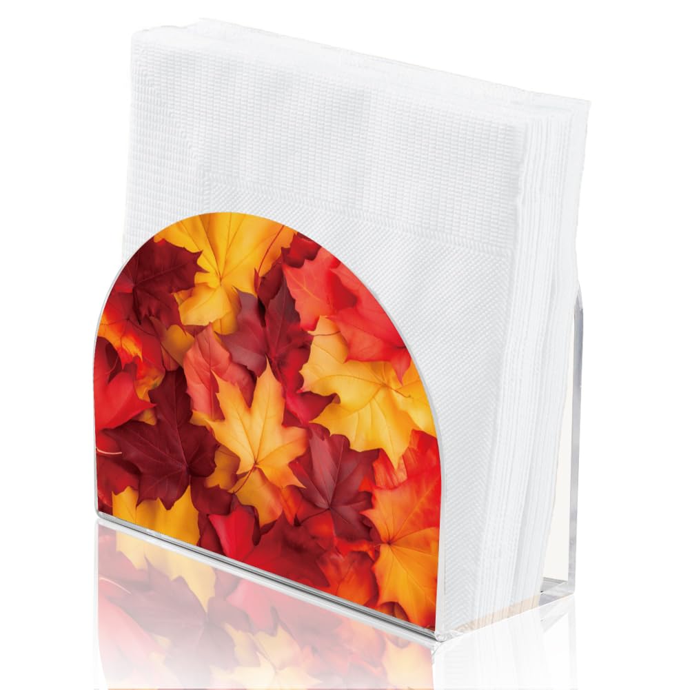 SUPERDANT Porte-Serviettes en Acrylique Feuille d'Érable Automnal Distributeur de Serviettes Coloré pour Cuisine Salle à Manger Décor de Maison Organisateur de Serviettes Cocktail Support Essuie-Tout