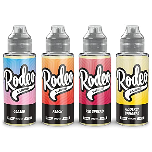 Four-Pack-4-x-100ml-Glazed-Peach-Red-Spread-Udderly-Bananas-E-Liquid-70VG30PG-Vape-Juice-E-Liquid-No-Nicotine-120ml-Bottle-Short-Fill-400ml-Rodeo-E-Liquid