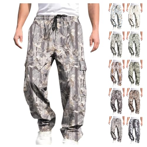 Mens Camo Pants Drawstring Waist Wide Leg Pants Maple Leaf Print Cargo Sweatpants Fashion Y2K Trousers Streetwear