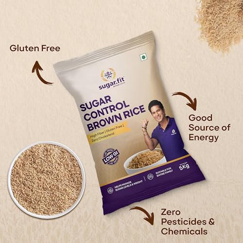 Image of Sugar.fit | Active Foods Sugar Control Low GI Brown Rice 5 Kg (Pack of 2), High Fiber & Gluten-Free, 100% Organic and Natural, Lab-Tested, Diabetes-Friendly Rice for Weight Management and Balanced Blood Sugar