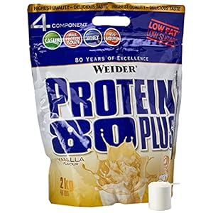Weider Protein 80 Plus eiwitpoeder, vanille, low-carb, meercomponenten caseïne wei-mix voor eiwitshakes, 2 kg