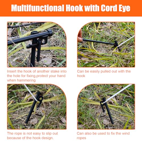 Image of Eurmax USA 8-Pack Secure Protection Galvanized Tent Stakes,Rust-Proof Steel Canopy Anchors for High Winds,Heavy Duty Commercial Ground Pegs for Camping,Pop Up Tent&Gazebo - Includes 4x10ft Ropes,Black