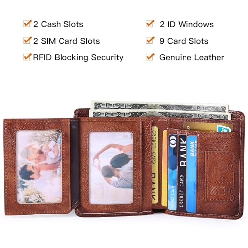 Genuine Leather Zipper Wallet for Men, RFID Blocking Bifold Design with Coin Pocket and Large Capacity (Brown)3