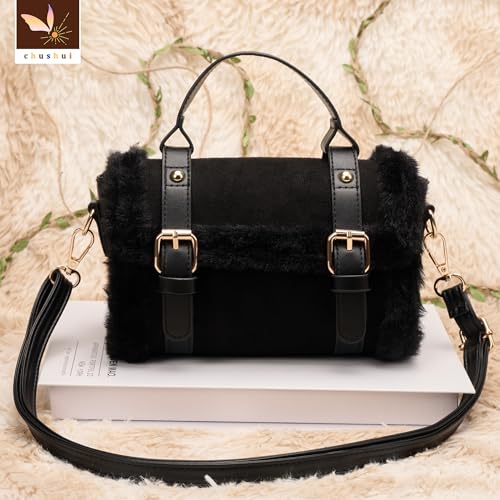 Fur Purse,Vintage-Revival Small Crossbody Bag,Top Handle Leather Handbag for Women3