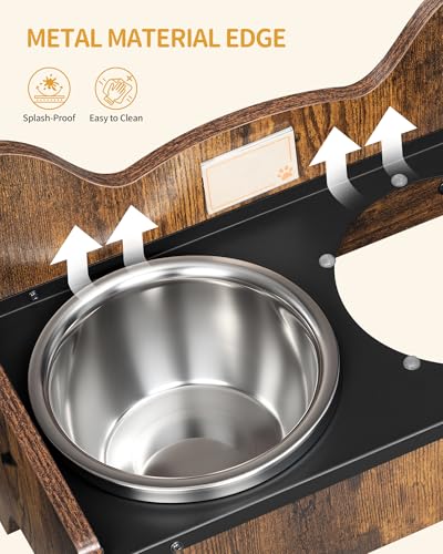 Hzuaneri Erhöhter Hundenapf, Enthält Zwei Edelstahlnäpfe Mit Spritzwassergeschütztem, Rutschfestem Und Quietschfreiem Design, Geeignet Für Kleine Und Mittelgroße Hunde, Vintage Braun PB01601B