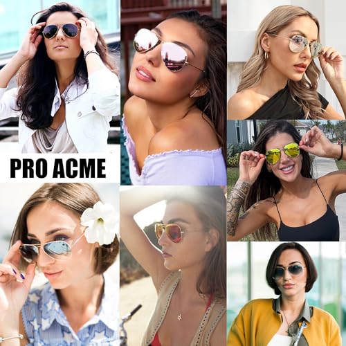 Pro Acme Glass Lenses Aviator Sunglasses for Women, Tinted Mirrored with UV400 Protection Metal Frame, 58mm2