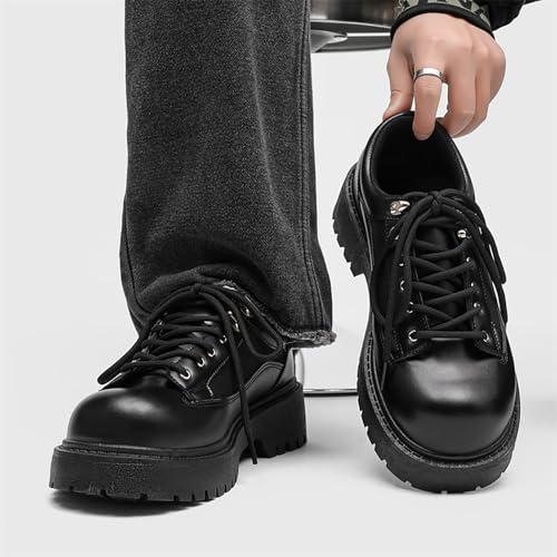 Men's Black Leather Oxford Shoes Chunky Heel Platform Lace Up Dress Casual Walking Shoes for Daily Outdoor Wear3