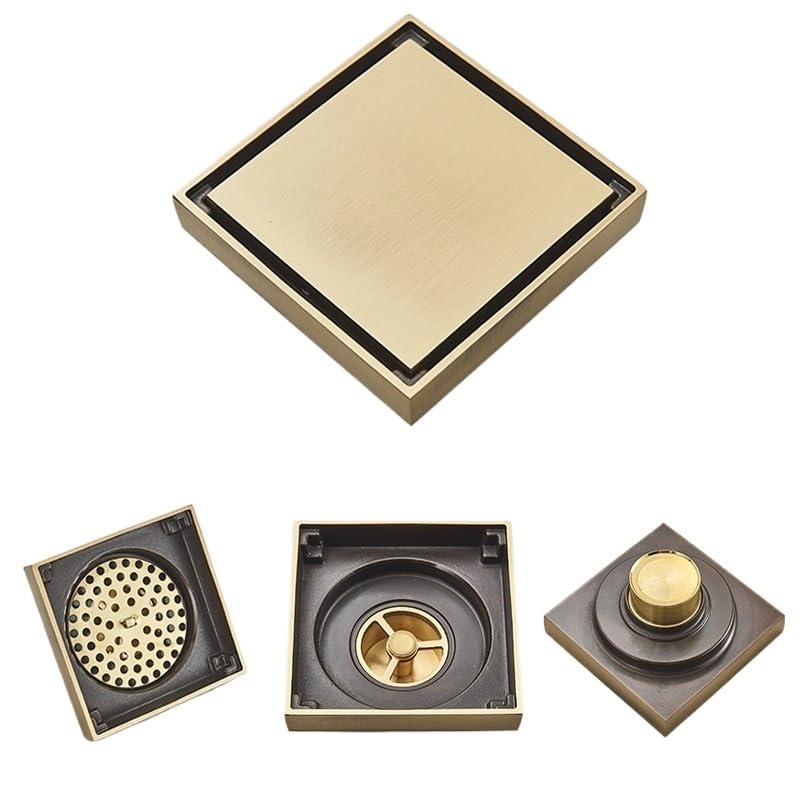 Rejilla Desague Ducha Desagüe de piso de baño cuadrado invisible cepillado dorado con rejilla for desagüe de ducha, desagüe de latón, desagüe de piso de cocina negro, desagüe con inserción de azulejos