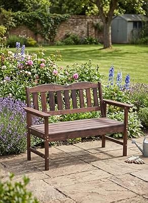 Outdoor Garden Bench,2-Person Poly Lumber Patio Bench, Slatted Patio Loveseat,All-Weather Outdoor Bench that Never Rot and Fade, Suit for Garden, Porch and Park