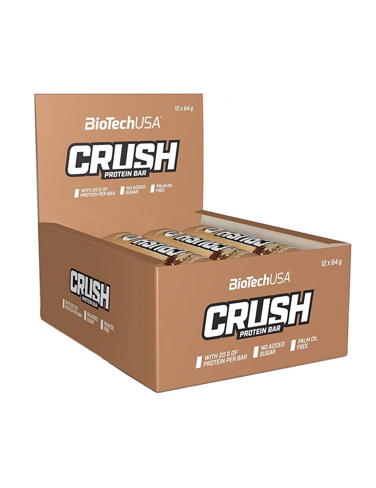 BioTechUSA Crush Bar Hochproteinhaltiger Riegel mit knusprigem Schokoladenüberzug und ohne Zuckerzusatz, 12 * 64 g, Cookies & Cream