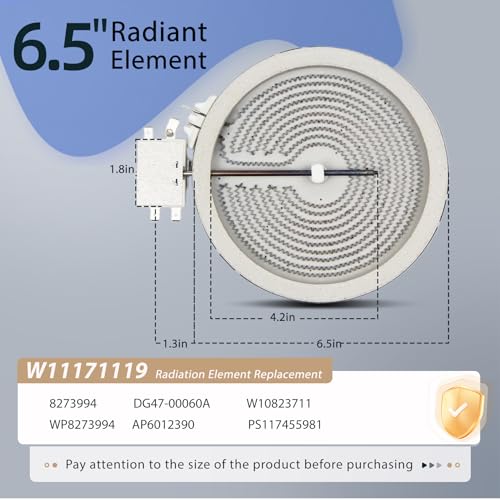 W11171119 8273994 Radiant Surface Element 6in Range Radiant Surface Element, Compatible with Whirlpool, Kenmore Electric Furnace Oven Replaces W11171119 AP6012390 PS11745598 PS11764915 W10823711