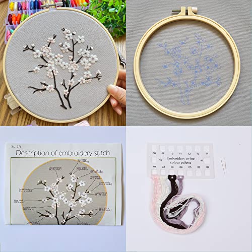 Image of Silentsea 3 Sets of Starter Kits for Embroidery Beginners, Including 3* Embroidery Cloth with Patterns, Hoop, Needle, Manual and Other Manual DIY Tools Needed for Embroidery