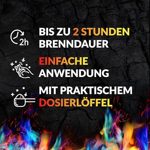 Feuerfarben Pulver für buntes Feuer 250 Gramm für Feuerstellen, Kamin, Ofen, Lagerfeuer oder für Outdoor-Events. Mach Dein Feuer bunt! Feuer Farbe ausprobieren und genießen.