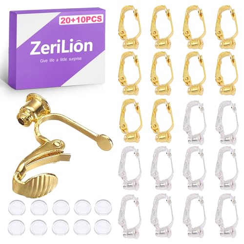 20 Pcs Clip-on Earring Converters Convert and 10 Pieces Silicone Earring Pads, Pierced Earrings to Clip On, Earring Clips for Non Pierced Ears, Comfort Pads, Silver & Gold Tone