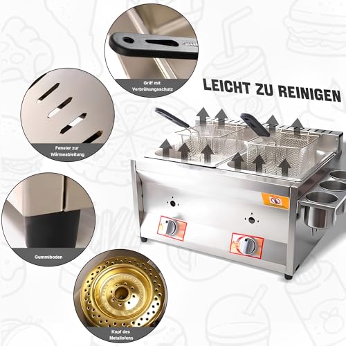 Gas Fritteuse Gastro Doppel Gasfritteuse Edelstahl Fritteuse mit Pommes Körbchen 20 Liter Volumen für Heimküche Küche – Bild 4