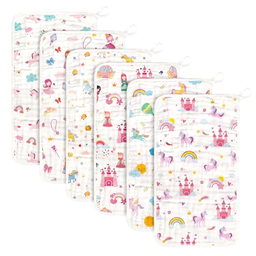 Image of decalsweet Baby Burp Cloths Muslin Washcloths 6 Pack Muslin Burp Cloths 100% Cotton Large 20''x12'' Soft 6 Layers Baby Burp Rags for Boys Girls Baby Essentials for Newborn Gift Machine Washable