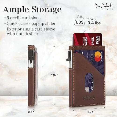 Tony Perotti Italian Leather Wallet - Men's RFID Wallet Slim Design With Quick Access Pop-Up Card Slider - Eco-Friendly Vegetable-Tanned Full Grain Leather Wallet Made in Italy2