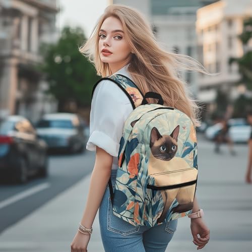 Large Capacity Elementary School Bags for Girls Cute Siamese Cat Backpacks Ages 6-12 17 Inch Lightweight Comfy Padded Back Book Bags with Front Pocket Blue4