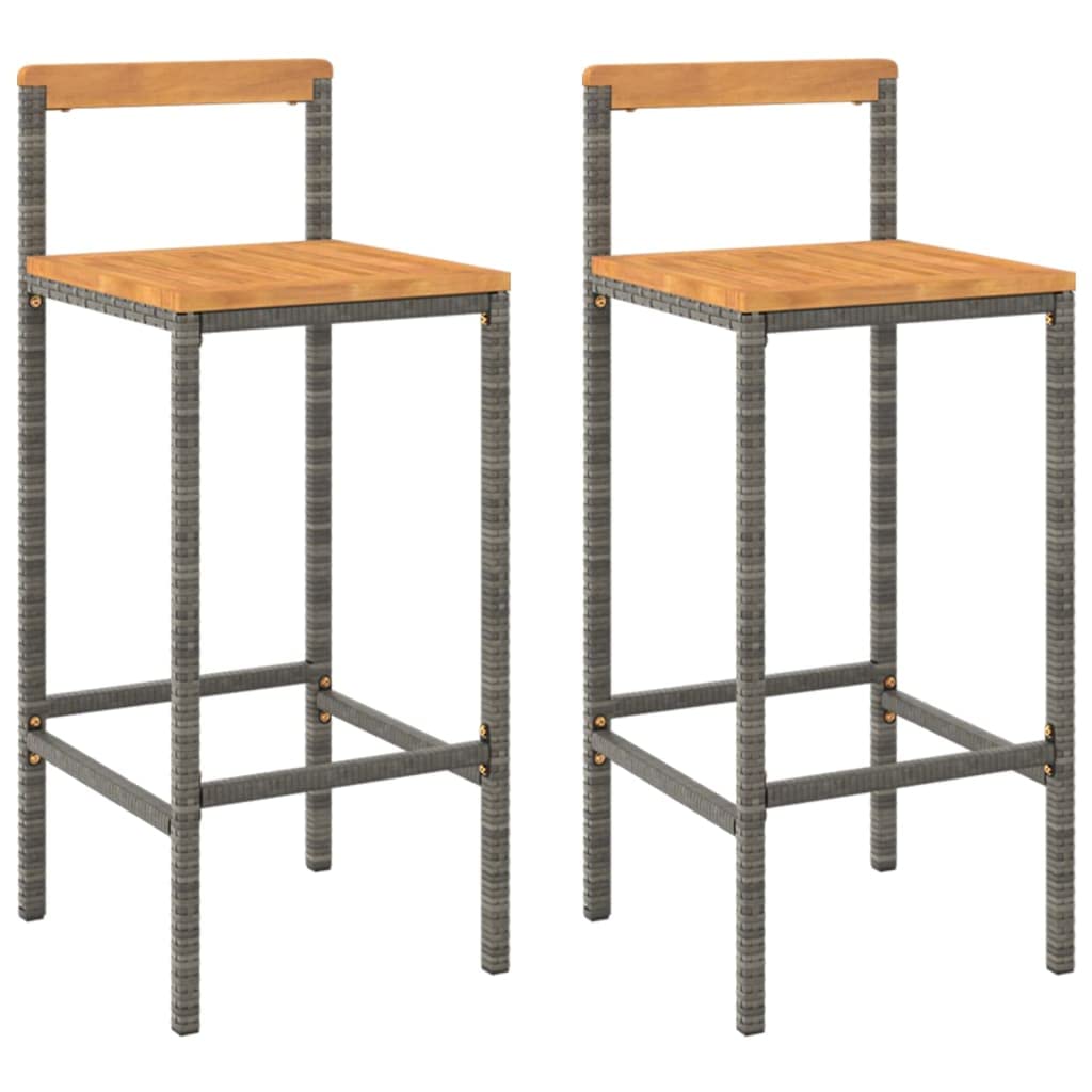 vidaXL Taburetes Altos 2 uds Madera de Acacia y ratán sintético Gris, Taburete Alto, Taburete de Barra de Cocina, Muebles de Bar, Silla Alta de Cocina