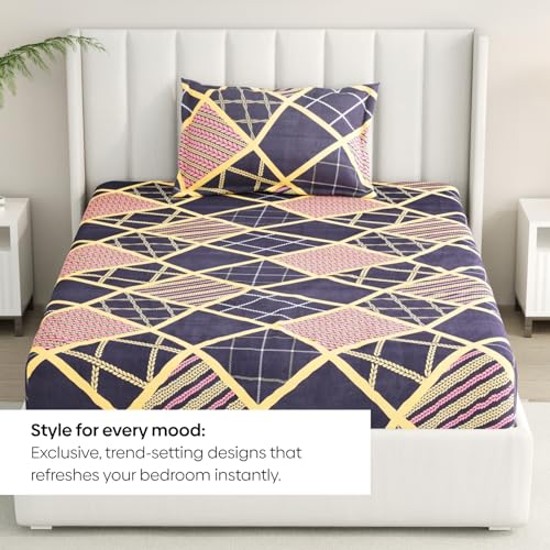 Image of Rivermoor 200 TC Ultrasoft Bedsheet for Single Bed | Bedsheet with 1 Pillow Cover | Multi Color Geometric Pattern | 58 x 88 Inches | Breathable & Wrinkle Resistant
