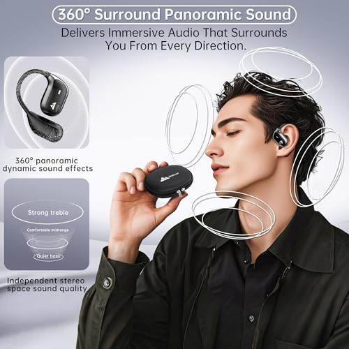 Image of WeCool Moonwalk M2 Pro Open Ear Earbuds Wireless with Ergonomic Ear Hooks, Bluetooth 5.4 Ows Earphones with Call Noise Reduction, Ear Safe Headphones with Mic, 60H Playtime, Leather Zip Case, IP55