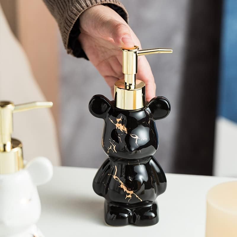 Miniatura 6 de Pequeño dispensador de jabón de baño con bomba, bonito diseño en forma de oso, dispensador de jabón líquido de cerámica (blanco mármol)