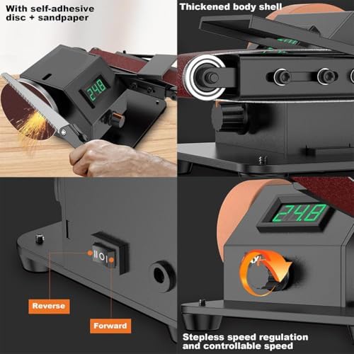 Lijadora eléctrica de banda con velocidad variable 10000 RPM, ángulo ajustable de 90° para pulido de madera, metal, aluminio, pantalla LED y puerto de polvo